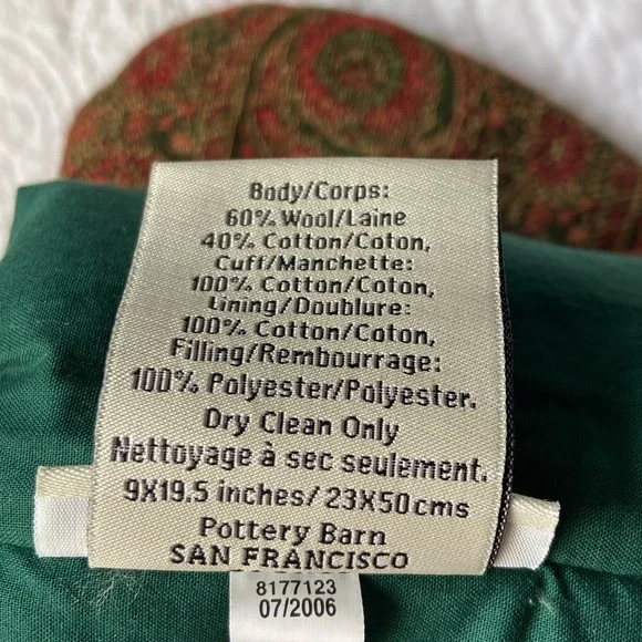 Pottery Barn Paisley Wool Jacquard And Velvet Stocking Green Red Gold - Picture 6 of 8